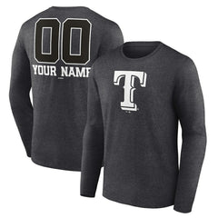 Texas Rangers Personalized Monochrome Name & Number Long Sleeve T-Shirt - Charcoal