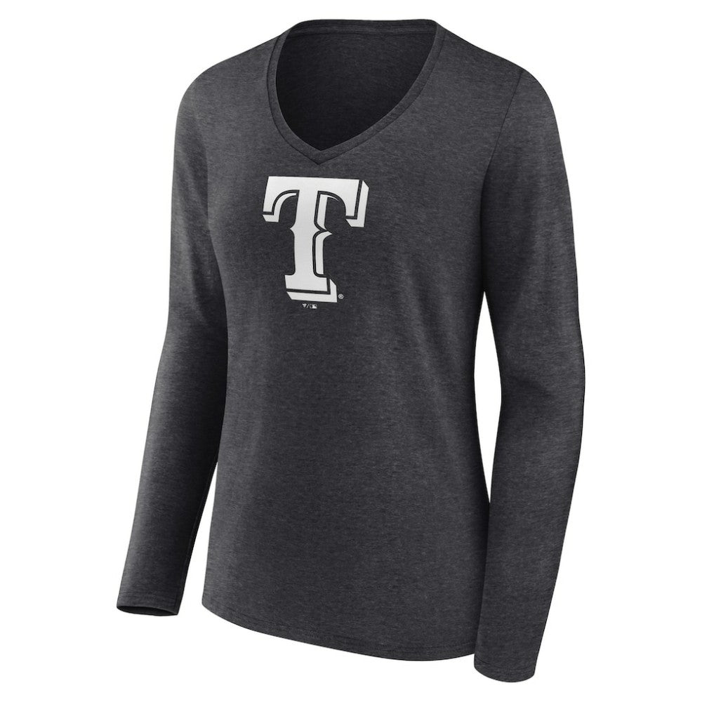 Texas Rangers Women's Personalized Monochrome Name & Number Long Sleeve V-Neck T-Shirt - Charcoal