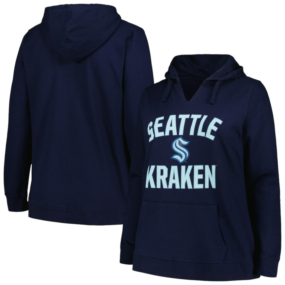 Seattle Kraken Profile Women's Plus Size Arch Over Logo Pullover Hoodie