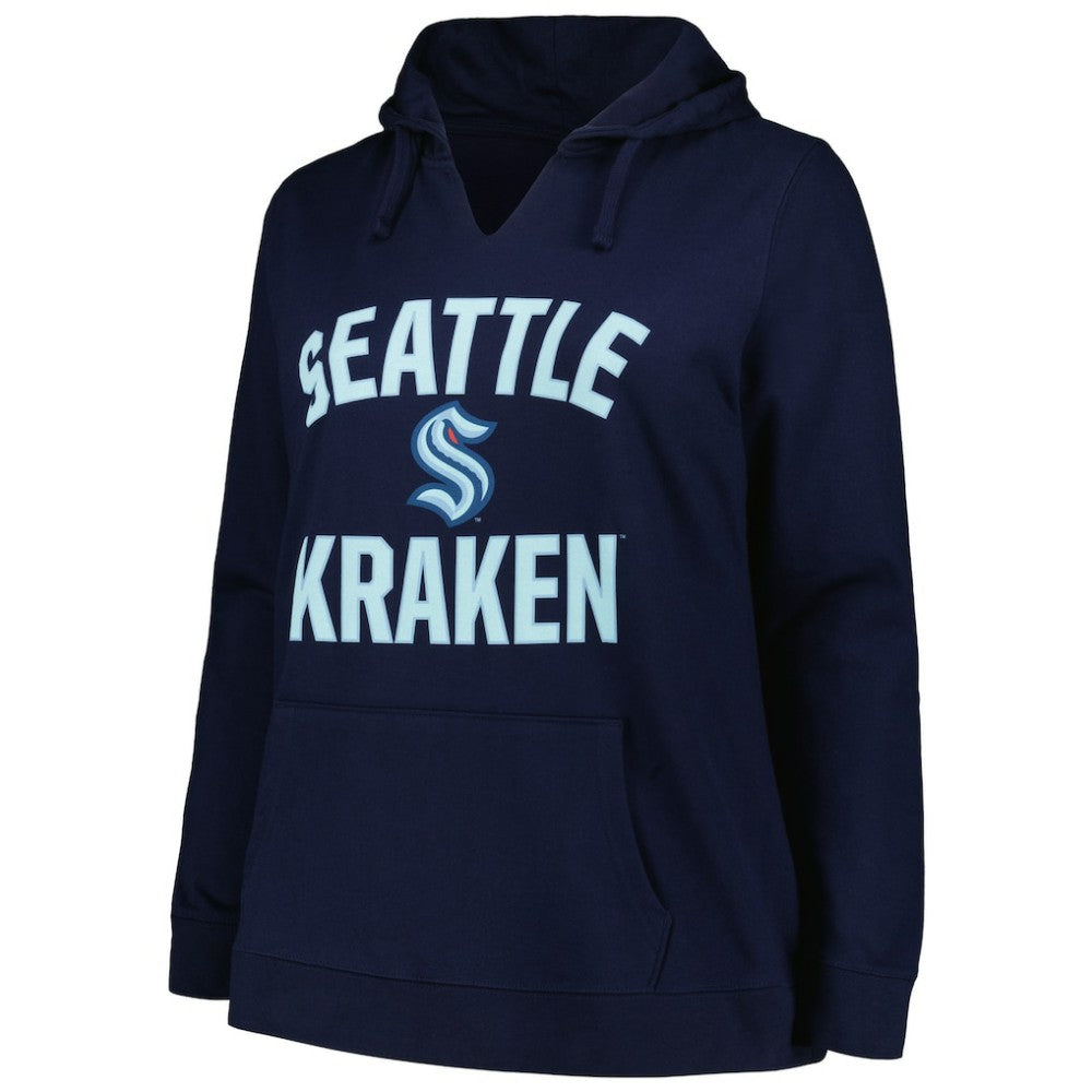Seattle Kraken Profile Women's Plus Size Arch Over Logo Pullover Hoodie