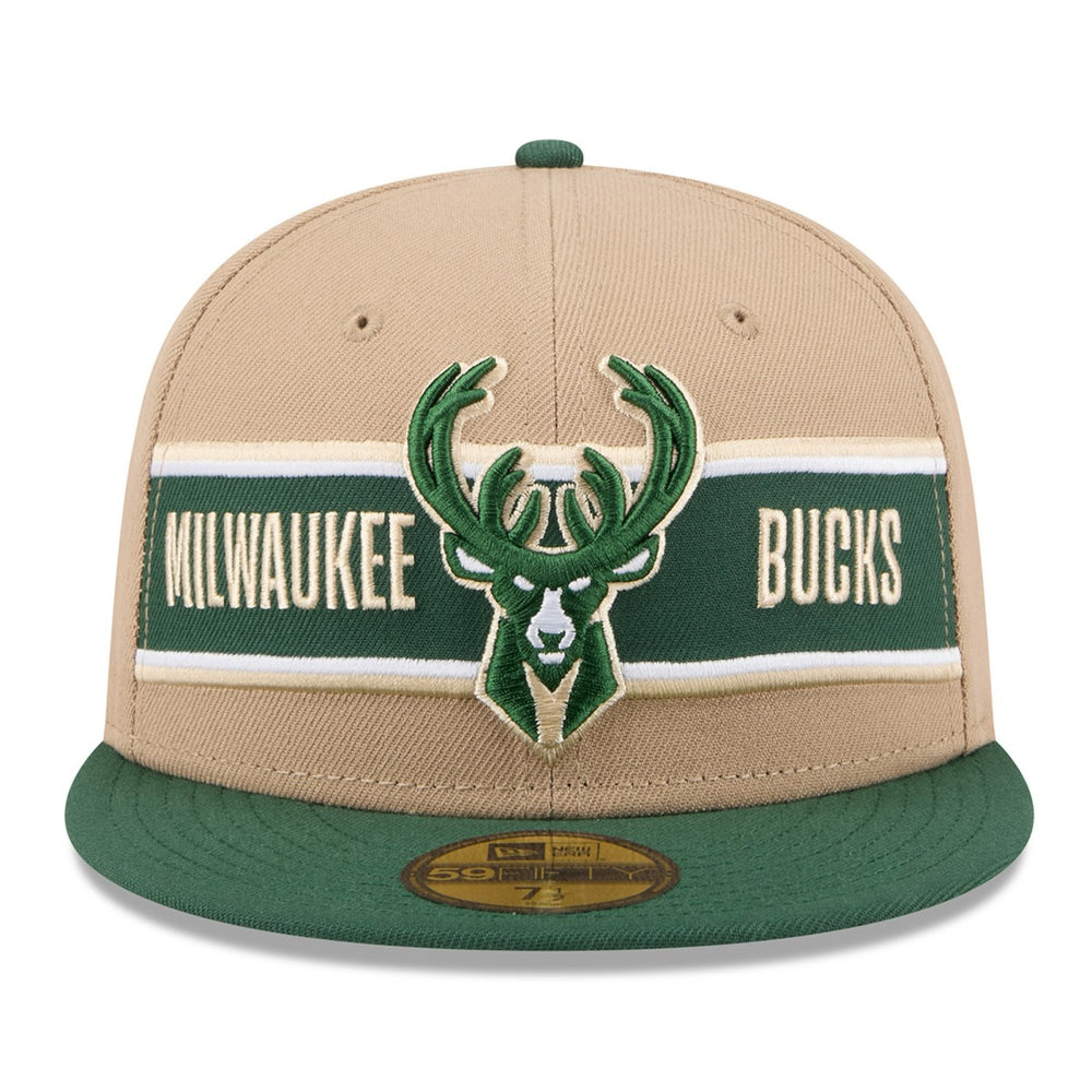 Milwaukee Bucks 2024 NBA Draft 59FIFTY Fitted Hat - Tan/Hunter Green | New Era on sale