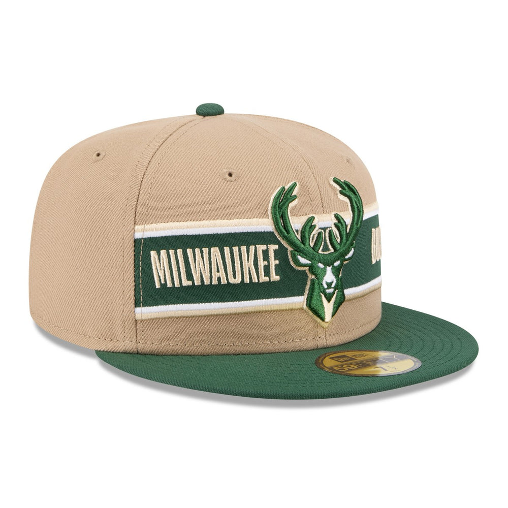 Milwaukee Bucks 2024 NBA Draft 59FIFTY Fitted Hat - Tan/Hunter Green | New Era on sale