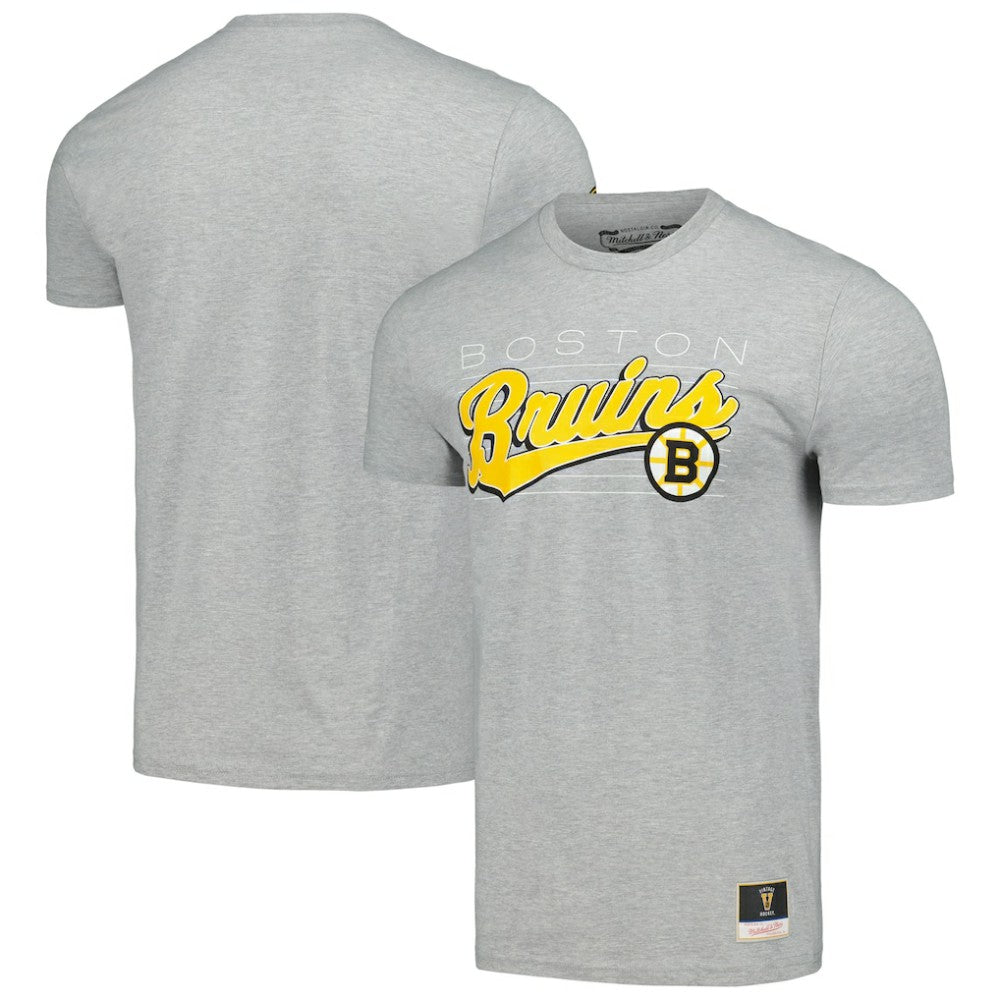 Boston Bruins Mitchell & Ness 100th Anniversary Script Sweep T-Shirt