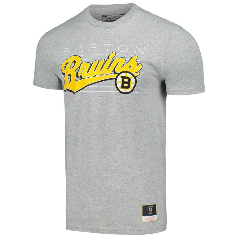 Boston Bruins Mitchell & Ness 100th Anniversary Script Sweep T-Shirt