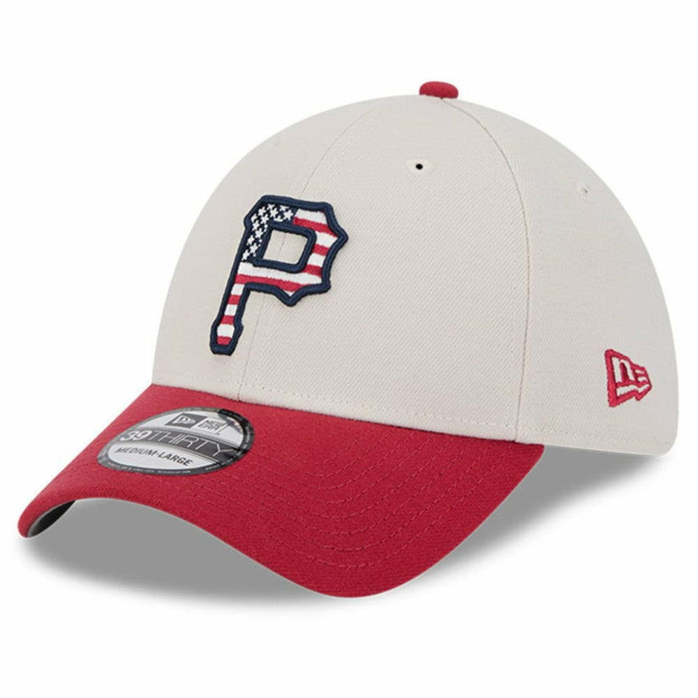 Pittsburgh Pirates 2024 Fourth of July 39THIRTY Flex Hat - Khaki/Red | New Era