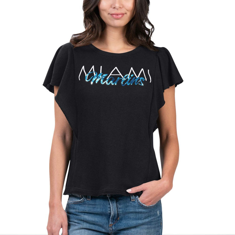 Miami Marlins G-III 4Her by Carl Banks Women's Crowd Wave T-Shirt - Black