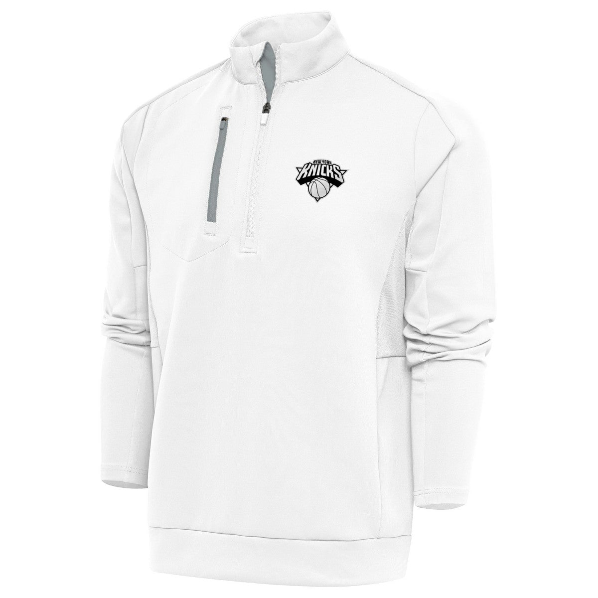 New York Knicks Antigua Metallic Logo Generation Quarter-Zip Top - White | New Era discount
