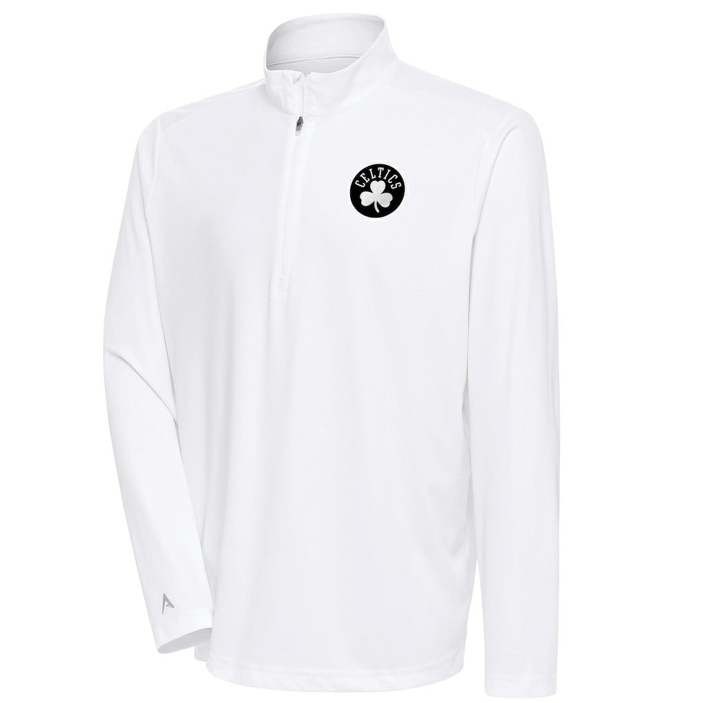 Boston Celtics Antigua Metallic Logo Tribute Quarter-Zip Top - White shop
