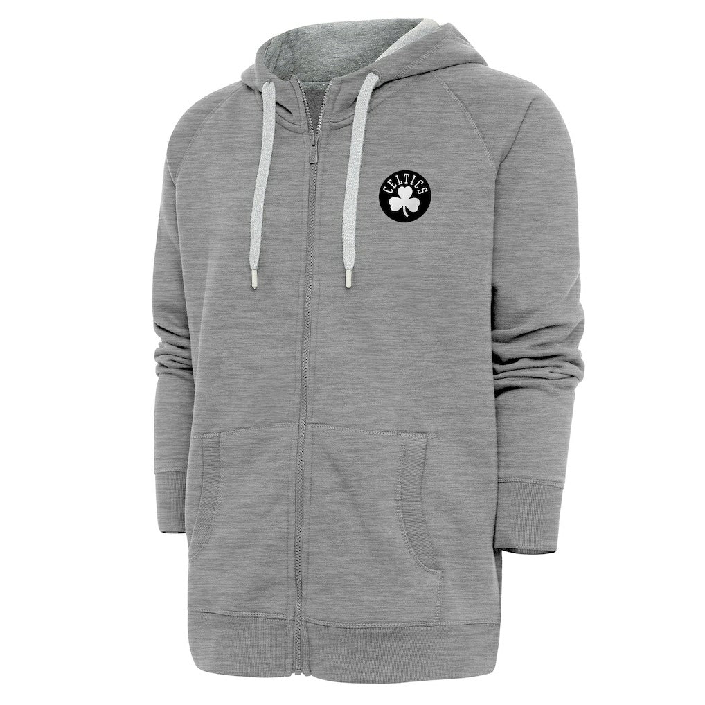 Boston Celtics Antigua Metallic Logo Victory Raglan Full-Zip Hoodie - Heather Gray discount
