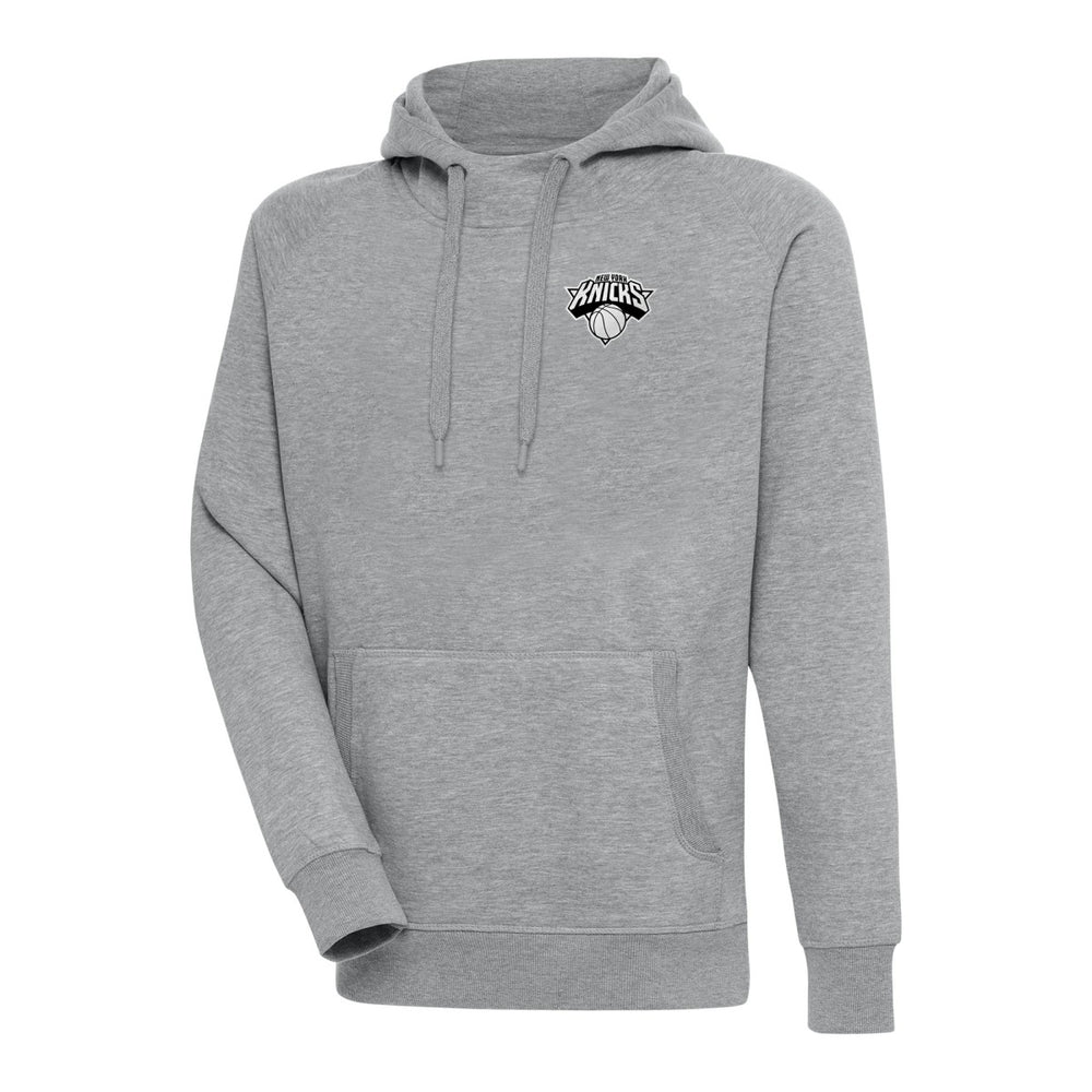 New York Knicks Antigua Metallic Logo Victory Raglan Pullover Hoodie - Heather Gray on sale