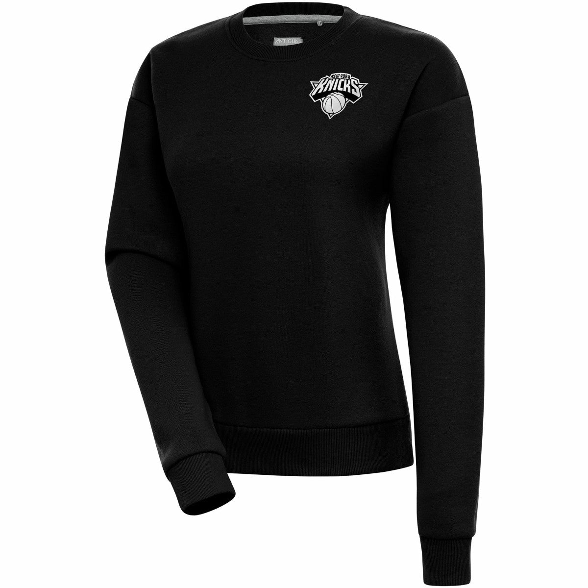 New York Knicks Antigua Women's Brushed Metallic Victory Pullover Sweatshirt - Black shop