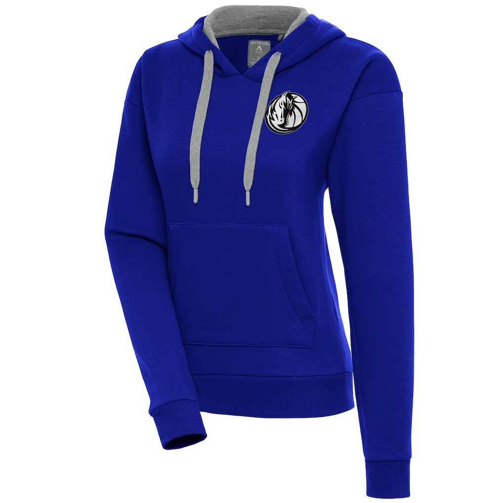 Dallas Mavericks Antigua Women's Brushed Metallic Victory Pullover Hoodie - Blue for sale