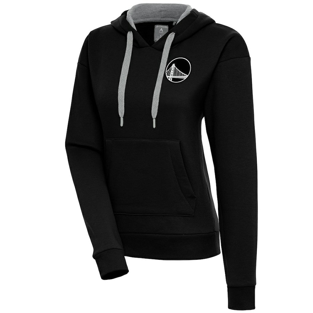 Golden State Warriors Antigua Women's Brushed Metallic Victory Pullover Hoodie - Black for sale
