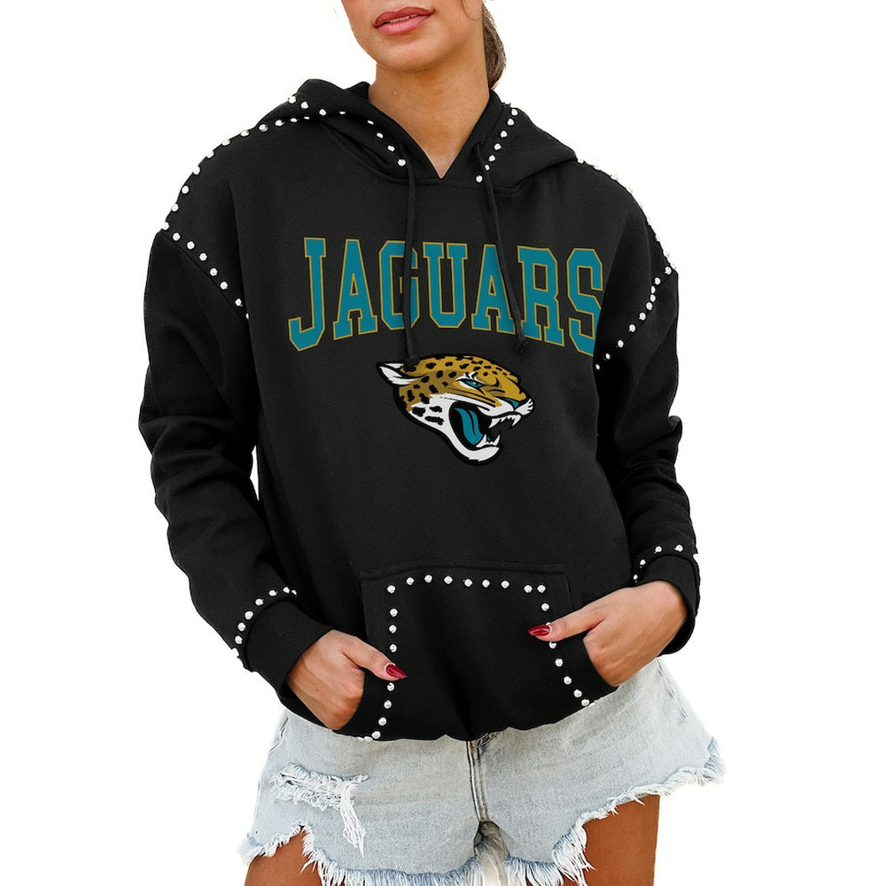 NFL Jacksonville Jaguars Gameday Couture Women's Oversized Catch the Vibe Studded Pullover Hoodie