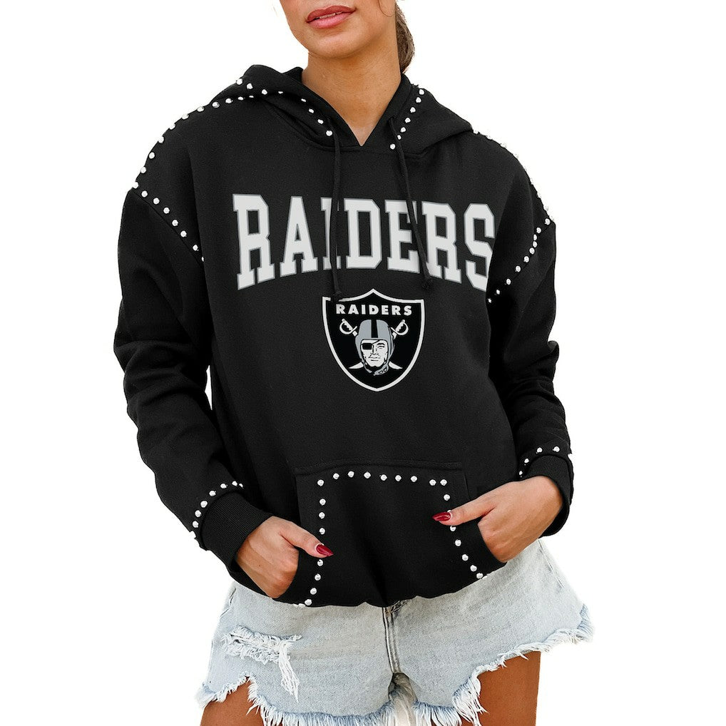 NFL Las Vegas Raiders Gameday Couture Women's Oversized Catch the Vibe Studded Pullover Hoodie