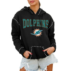 NFL Miami Dolphins Gameday Couture Women's Oversized Catch the Vibe Studded Pullover Hoodie