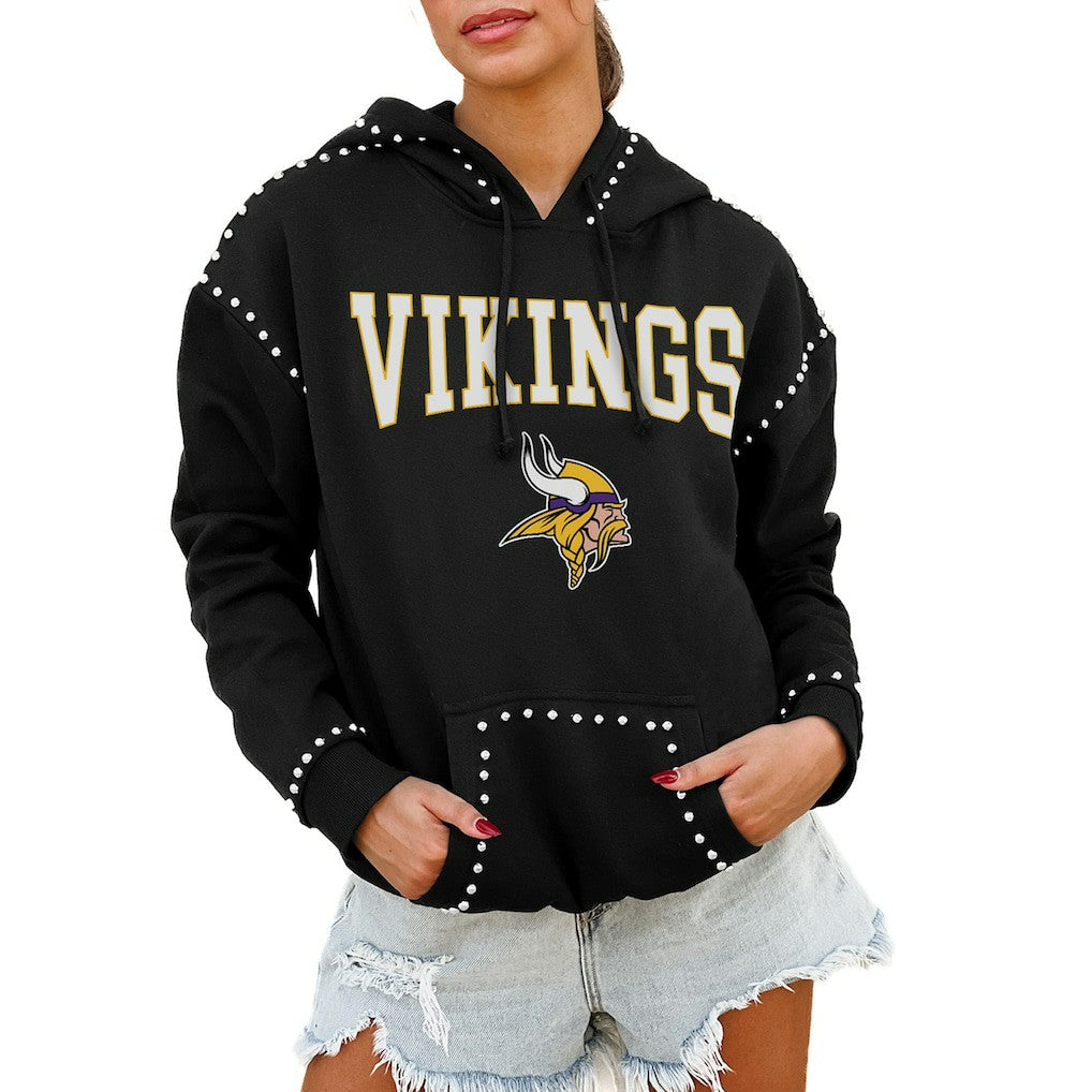 NFL Minnesota Vikings Gameday Couture Women's Oversized Catch the Vibe Studded Pullover Hoodie