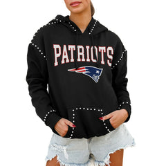 NFL New England Patriots Gameday Couture Women's Oversized Catch the Vibe Studded Pullover Hoodie