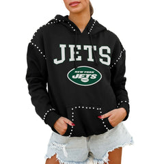 NFL New York Jets Gameday Couture Women's Oversized Catch the Vibe Studded Pullover Hoodie