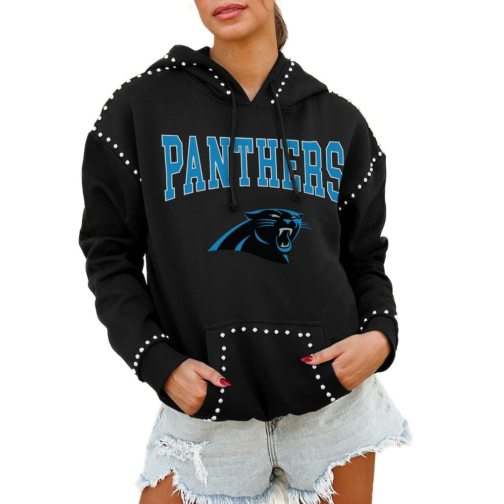 NFL Carolina Panthers Gameday Couture Women's Oversized Catch the Vibe Studded Pullover Hoodie