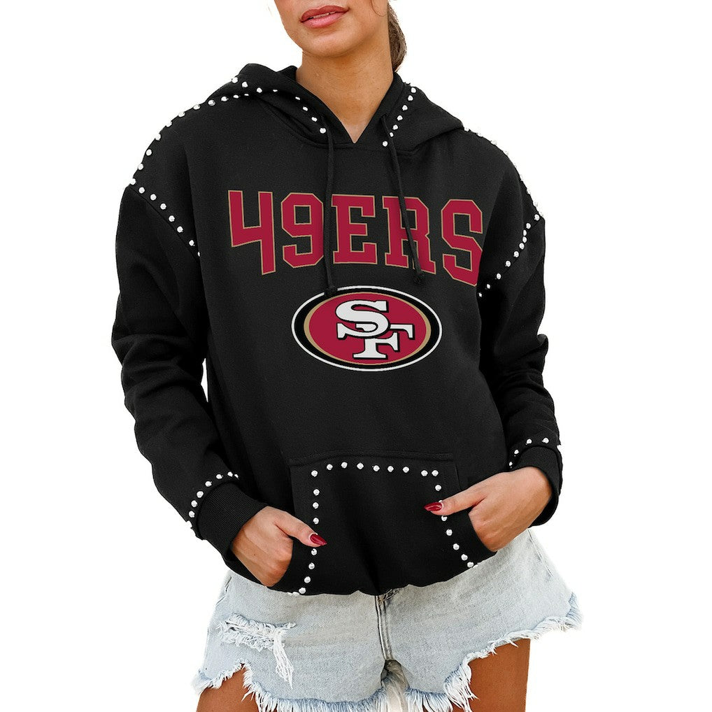 NFL San Francisco 49ers Gameday Couture Women's Oversized Catch the Vibe Studded Pullover Hoodie