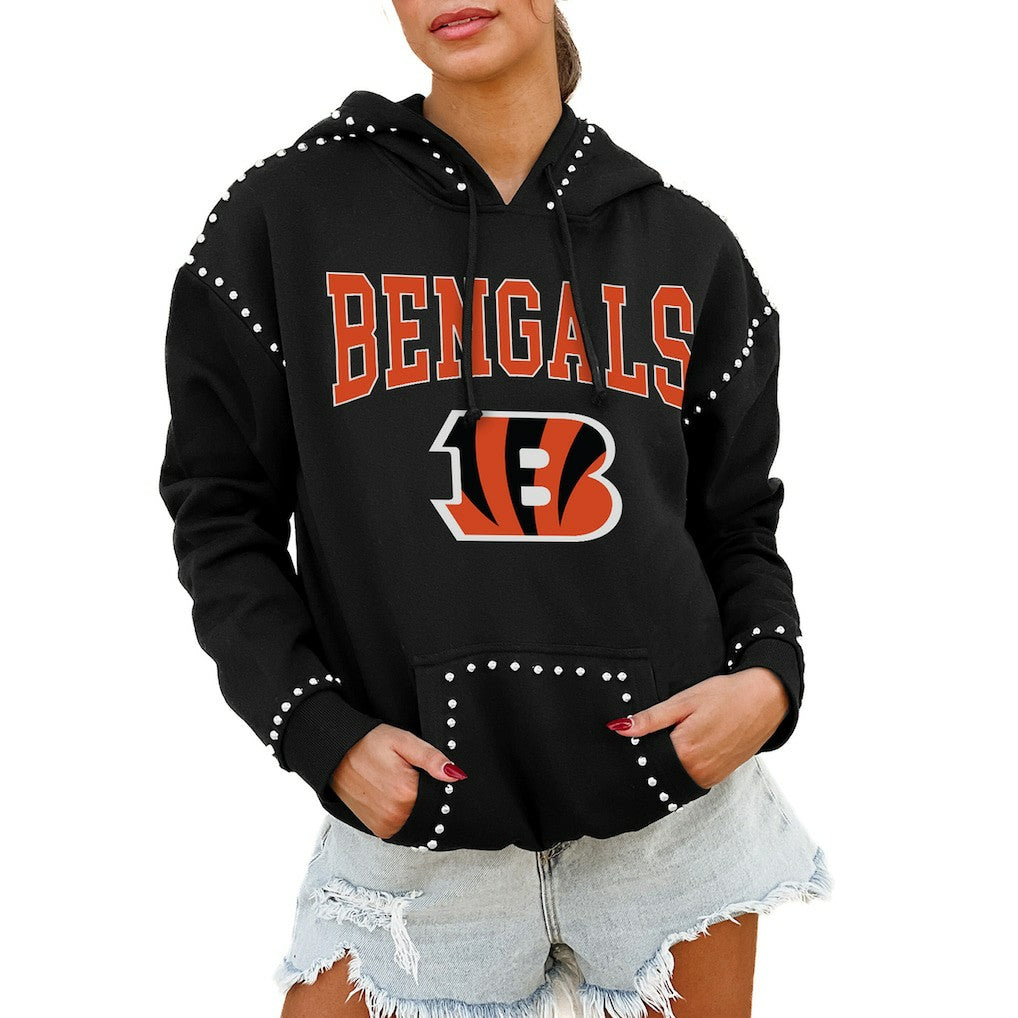NFL Cincinnati Bengals Gameday Couture Women's Oversized Catch the Vibe Studded Pullover Hoodie