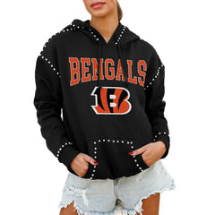 NFL Cincinnati Bengals Gameday Couture Women's Oversized Catch the Vibe Studded Pullover Hoodie