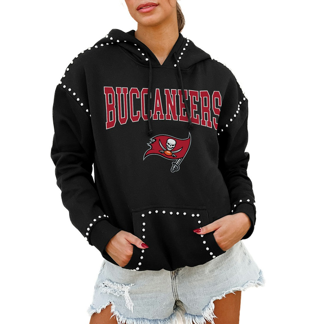 NFL Tampa Bay Buccaneers Gameday Couture Women's Oversized Catch the Vibe Studded Pullover Hoodie