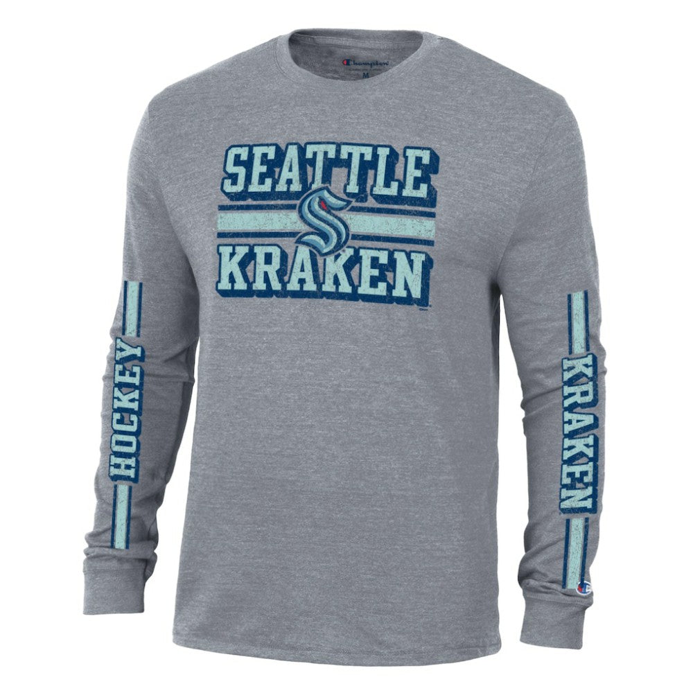 Seattle Kraken Champion Tri-Blend Dual-Stripe Long Sleeve T-Shirt