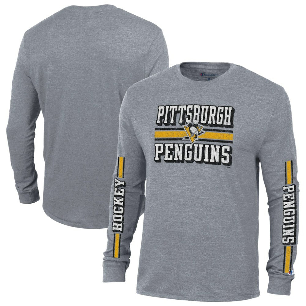 Pittsburgh Penguins Champion Tri-Blend Dual-Stripe Long Sleeve T-Shirt
