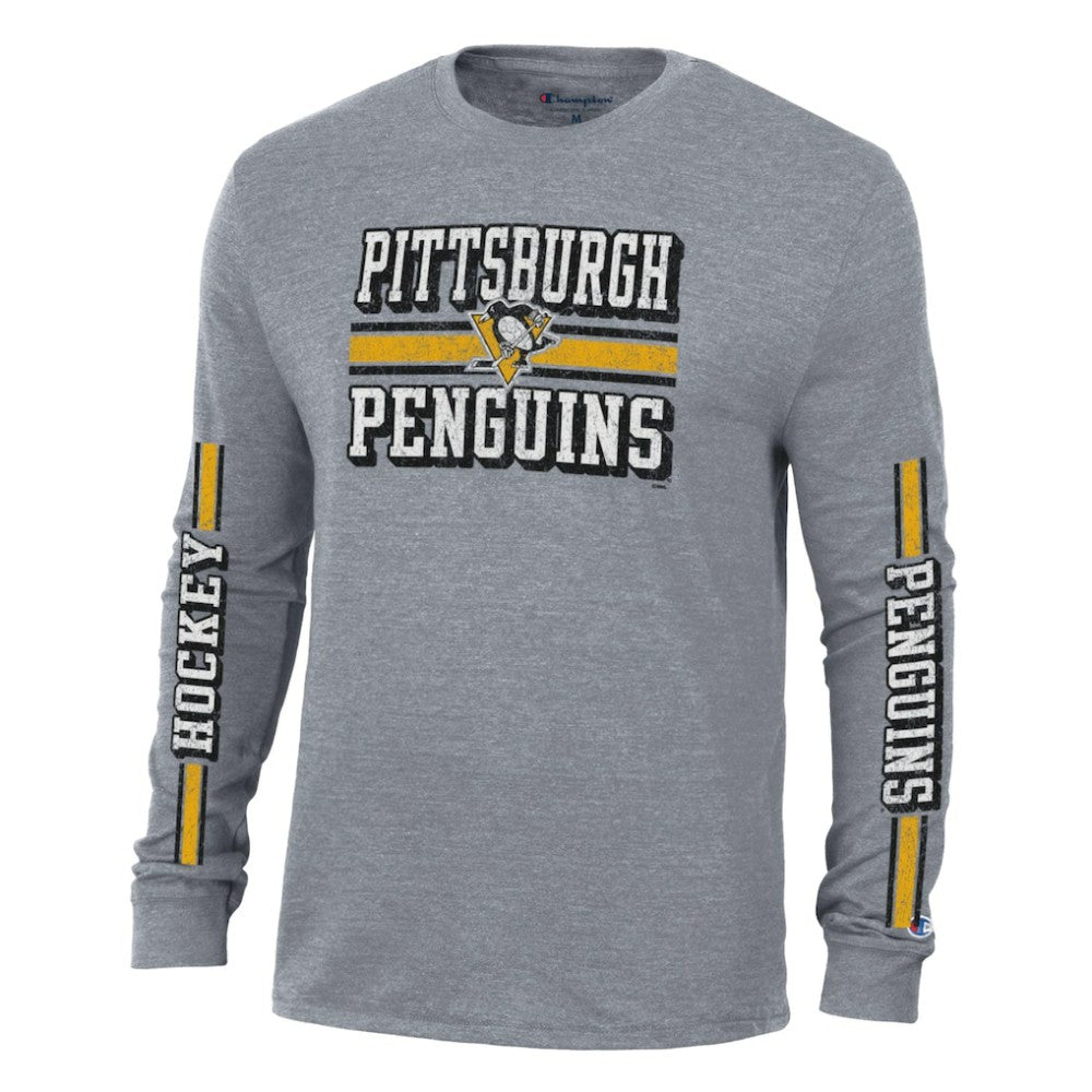 Pittsburgh Penguins Champion Tri-Blend Dual-Stripe Long Sleeve T-Shirt