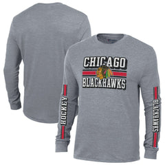Chicago Blackhawks Champion Tri-Blend Dual-Stripe Long Sleeve T-Shirt