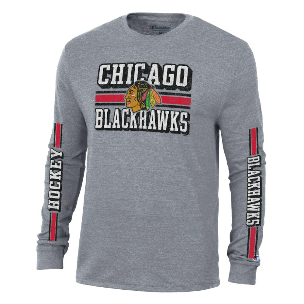 Chicago Blackhawks Champion Tri-Blend Dual-Stripe Long Sleeve T-Shirt