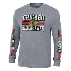 Chicago Blackhawks Champion Tri-Blend Dual-Stripe Long Sleeve T-Shirt