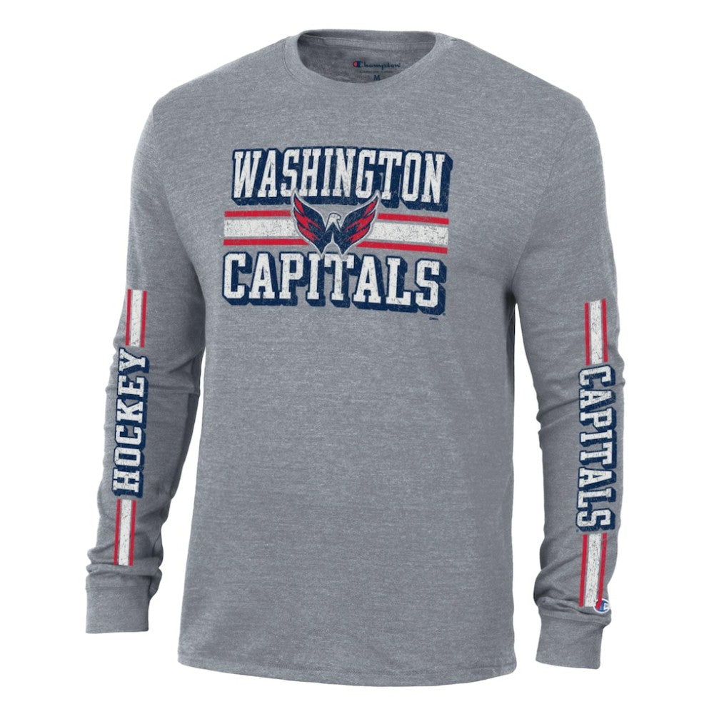 Washington Capitals Champion Tri-Blend Dual-Stripe Long Sleeve T-Shirt