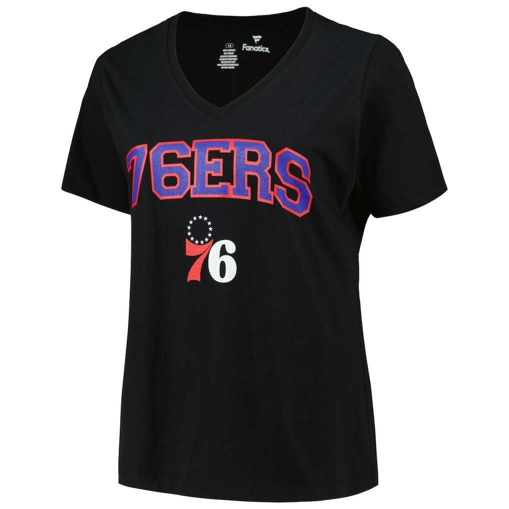 Philadelphia 76ers Profile Women's Plus Size Arch Over Logo V-Neck T-Shirt - Black online
