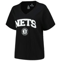 Brooklyn Nets Profile Women's Plus Size Arch Over Logo V-Neck T-Shirt - Black cheap