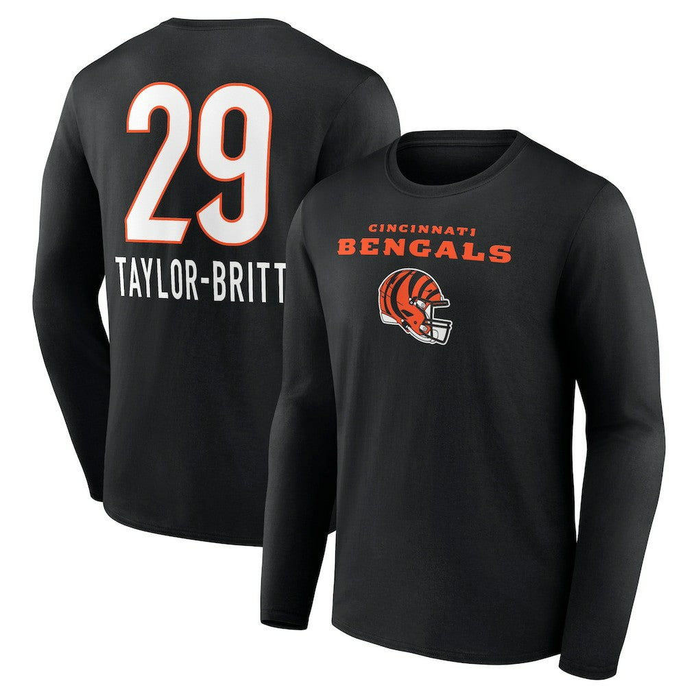 NFL Cincinnati Bengals Cam Taylor-Britt  Team Wordmark Player Name & Number Long Sleeve T-Shirt