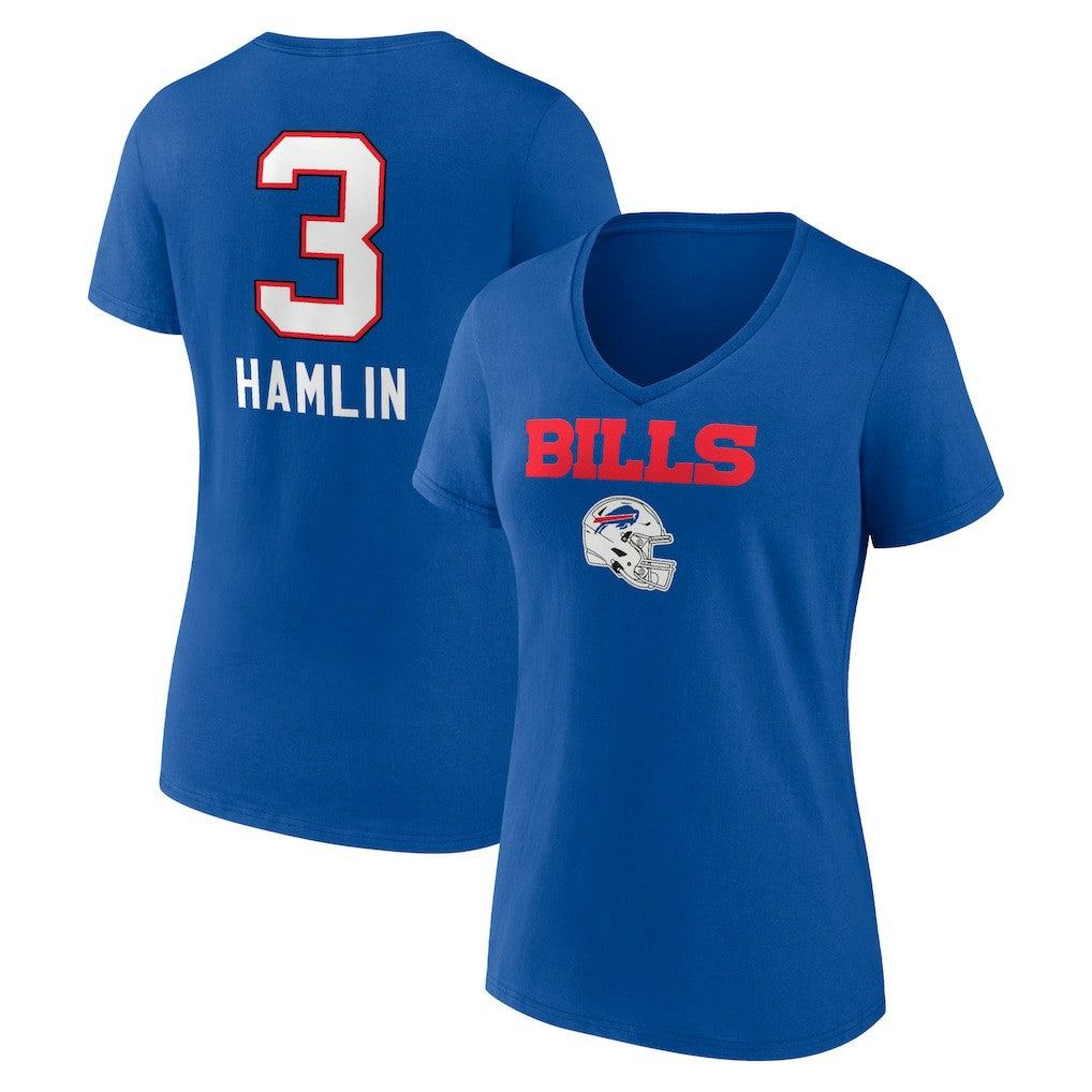 NFL Buffalo Bills Damar Hamlin  Women's Team Wordmark Player Name & Number V-Neck T-Shirt