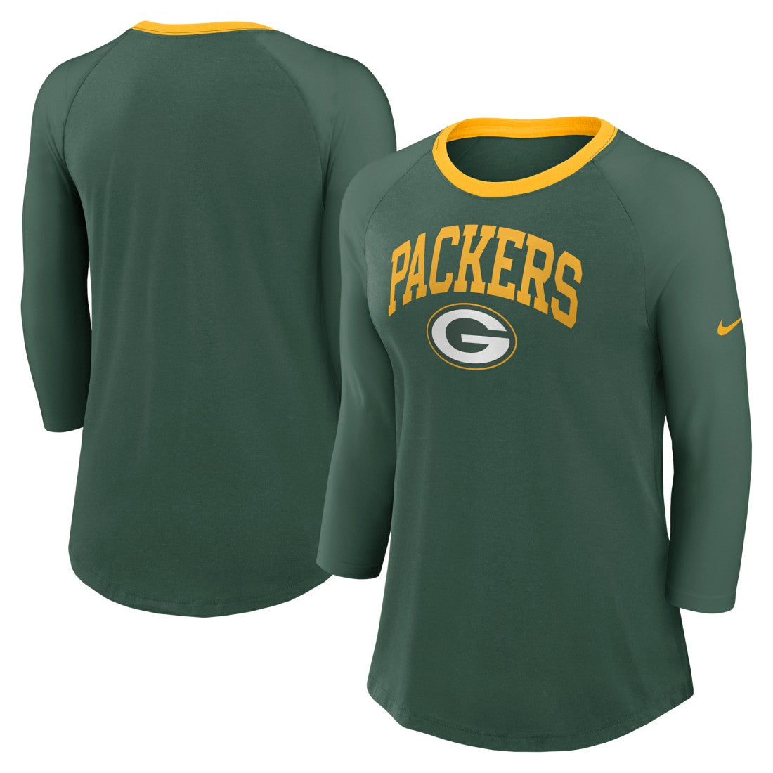 NFL Green Bay Packers Women's 3/4 Sleeve Raglan Fashion Top