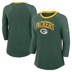 NFL Green Bay Packers Women's 3/4 Sleeve Raglan Fashion Top
