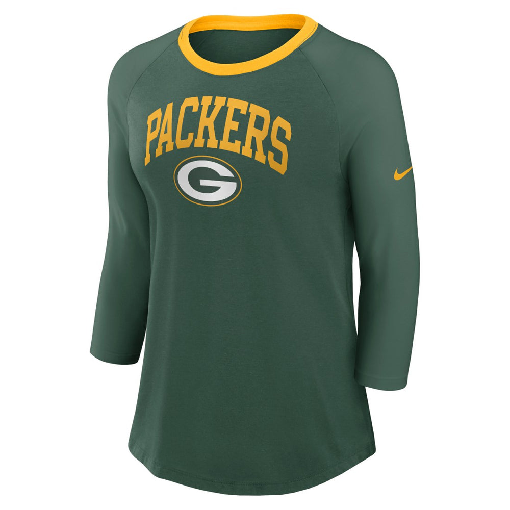 NFL Green Bay Packers Women's 3/4 Sleeve Raglan Fashion Top