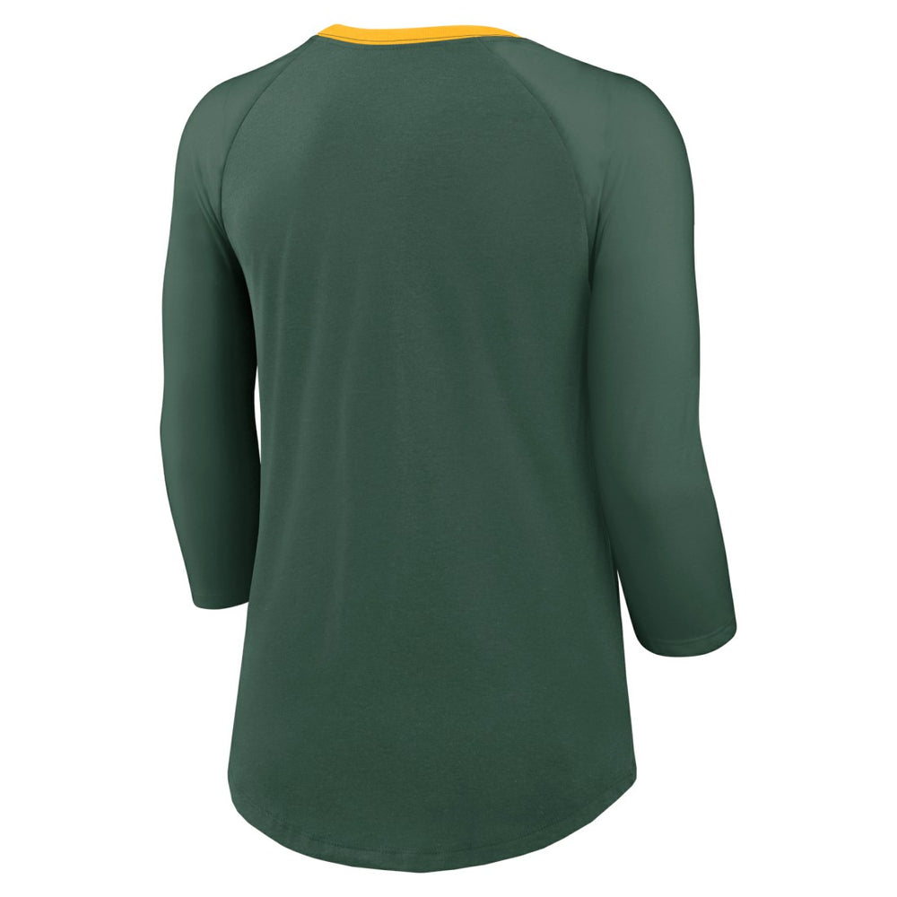 NFL Green Bay Packers Women's 3/4 Sleeve Raglan Fashion Top
