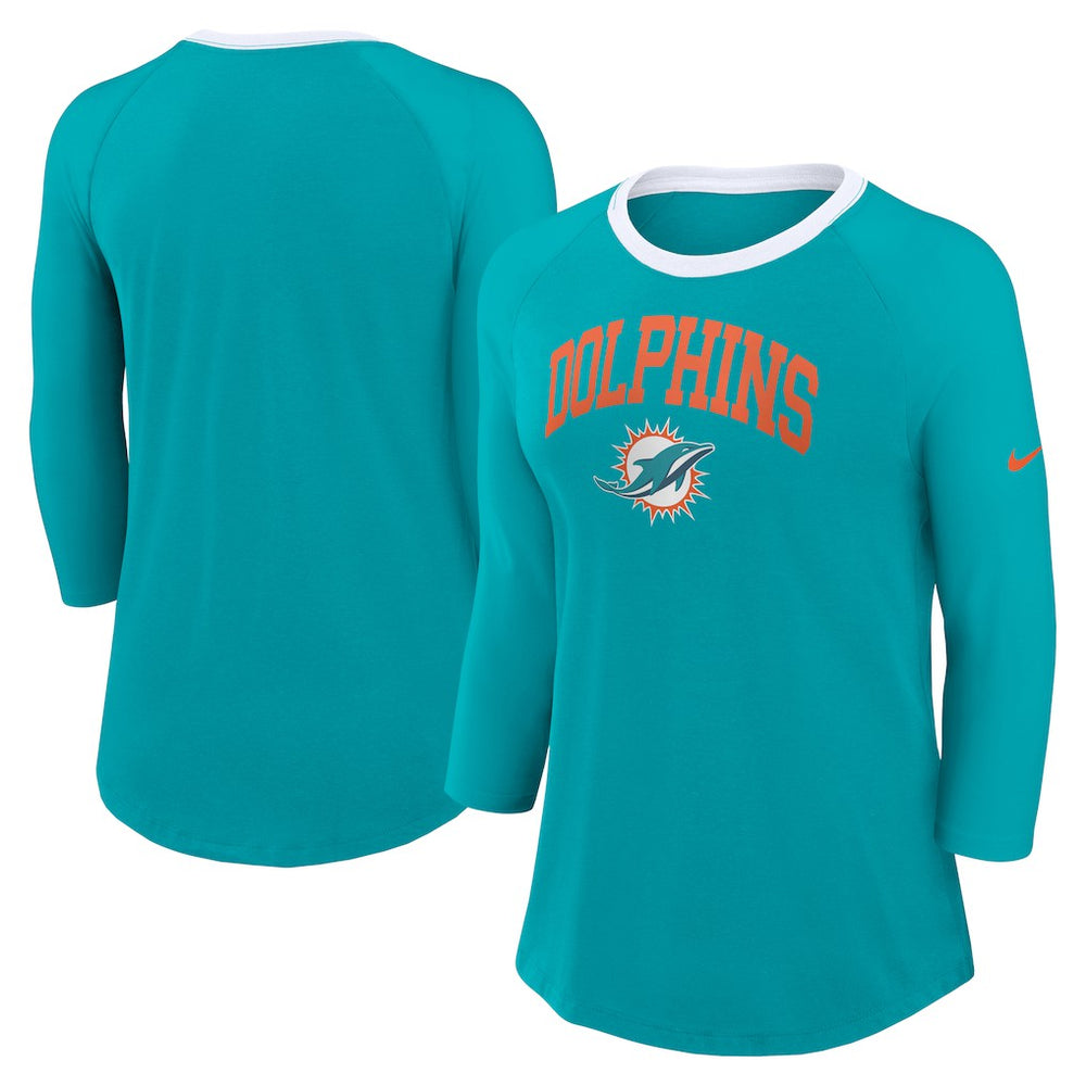 NFL Miami Dolphins Women's 3/4 Sleeve Raglan Fashion Top