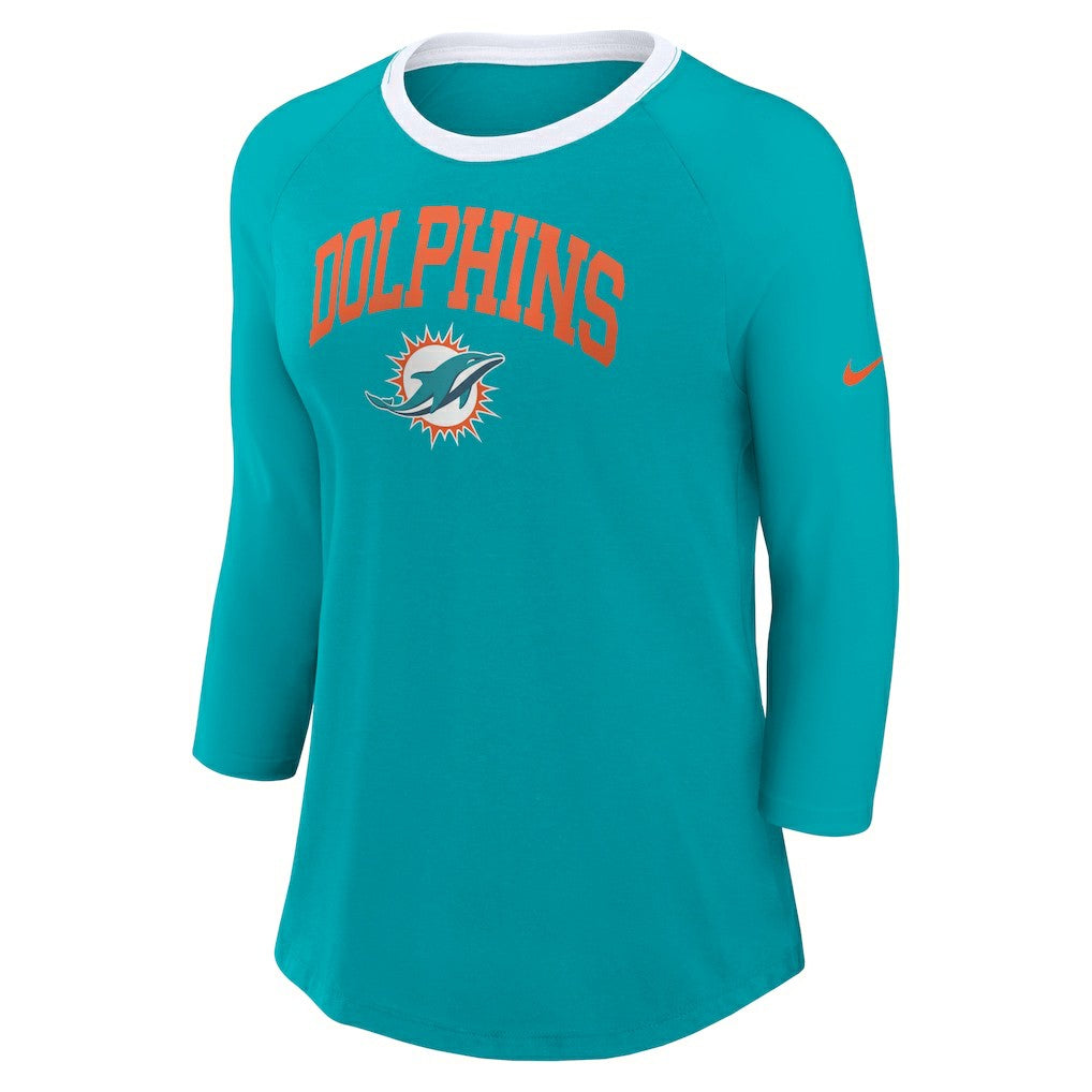 NFL Miami Dolphins Women's 3/4 Sleeve Raglan Fashion Top