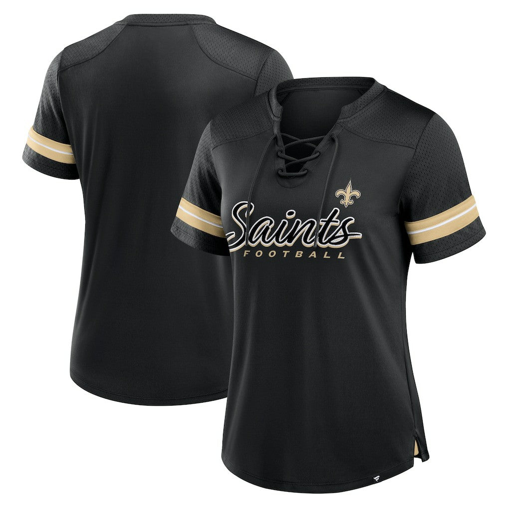 NFL New Orleans Saints Women's Play Script Lace-Up T-Shirt