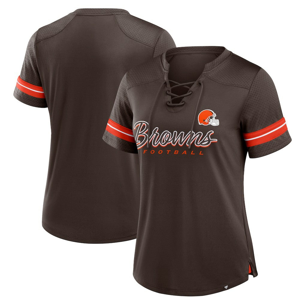 NFL Cleveland Browns Women's Play Script Lace-Up T-Shirt
