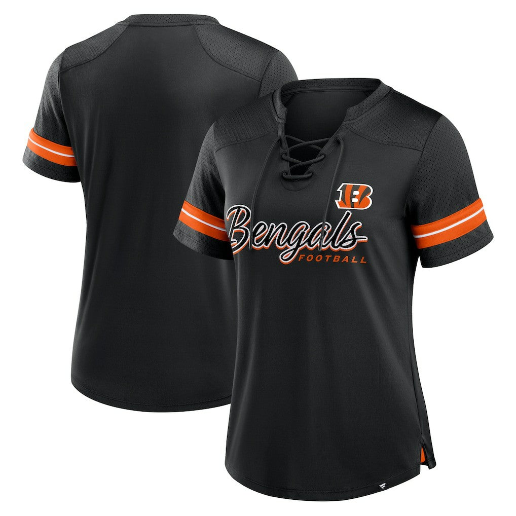 NFL Cincinnati Bengals Women's Play Script Lace-Up T-Shirt