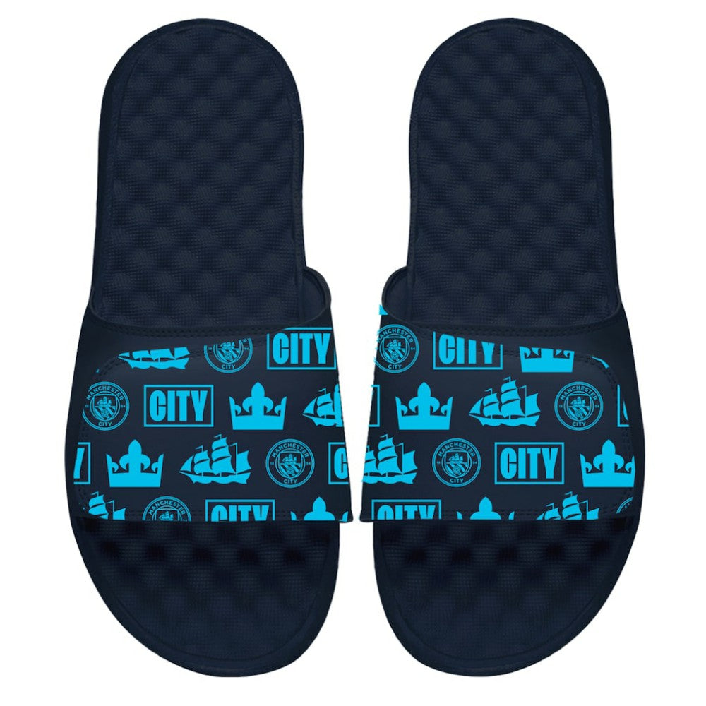 Manchester City ISlide Glyph Pattern Slide Sandals / Soccer Outlet
