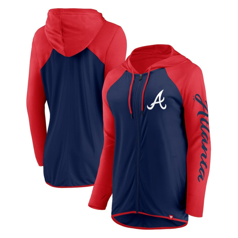 Atlanta Braves Women's Script Sleeve Full-Zip Hoodie - Navy/Red